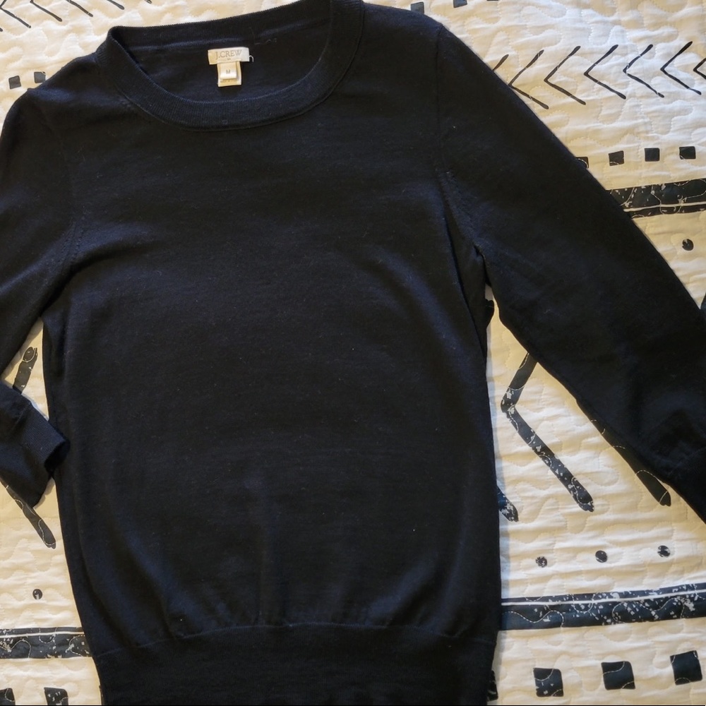 J Crew black crew neck sweater 100% merino wool, women’s medium